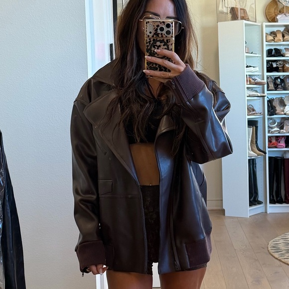 Norma Kamali Oversized Moto Jacket - Chocolate - Picture 11 of 12